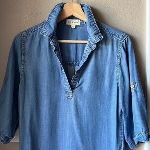 CLOTH & STONE Chambray Tab Sleeve Oversized Tunic Top
